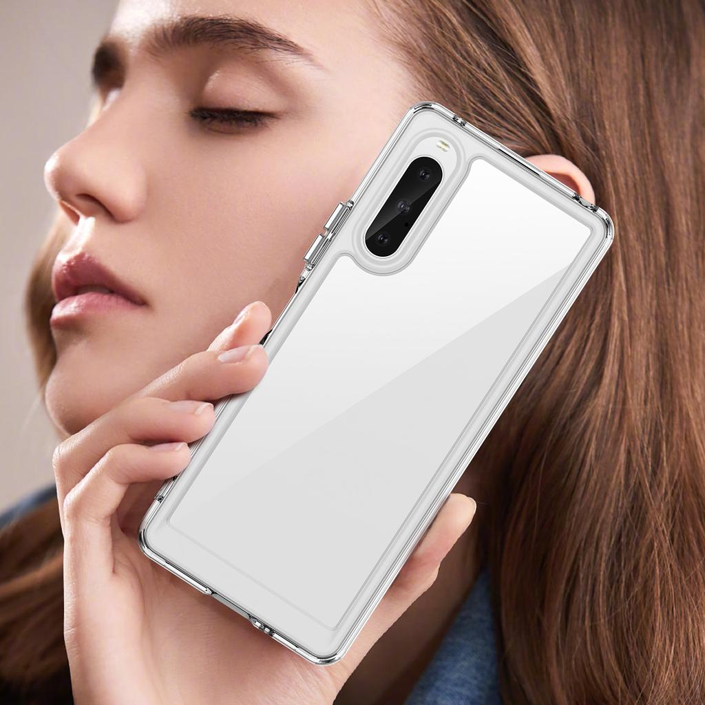 WANLONFENG MF Series pro Sony Xperia 10 V Pouzdro TPU+Akryl Průhledný Kryt na Telefon s Fólií z Tvrzeného Skla