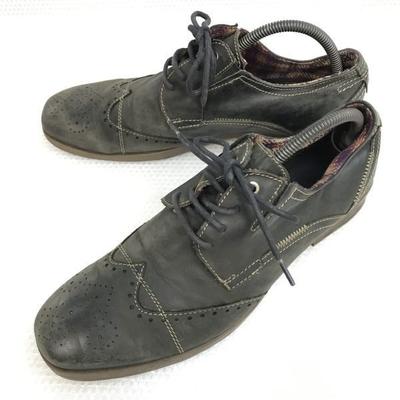 NERO Checked Opening Leather Wingtip Shoes [25.5/42/Smoky] Leather Dress Shoes(USED)