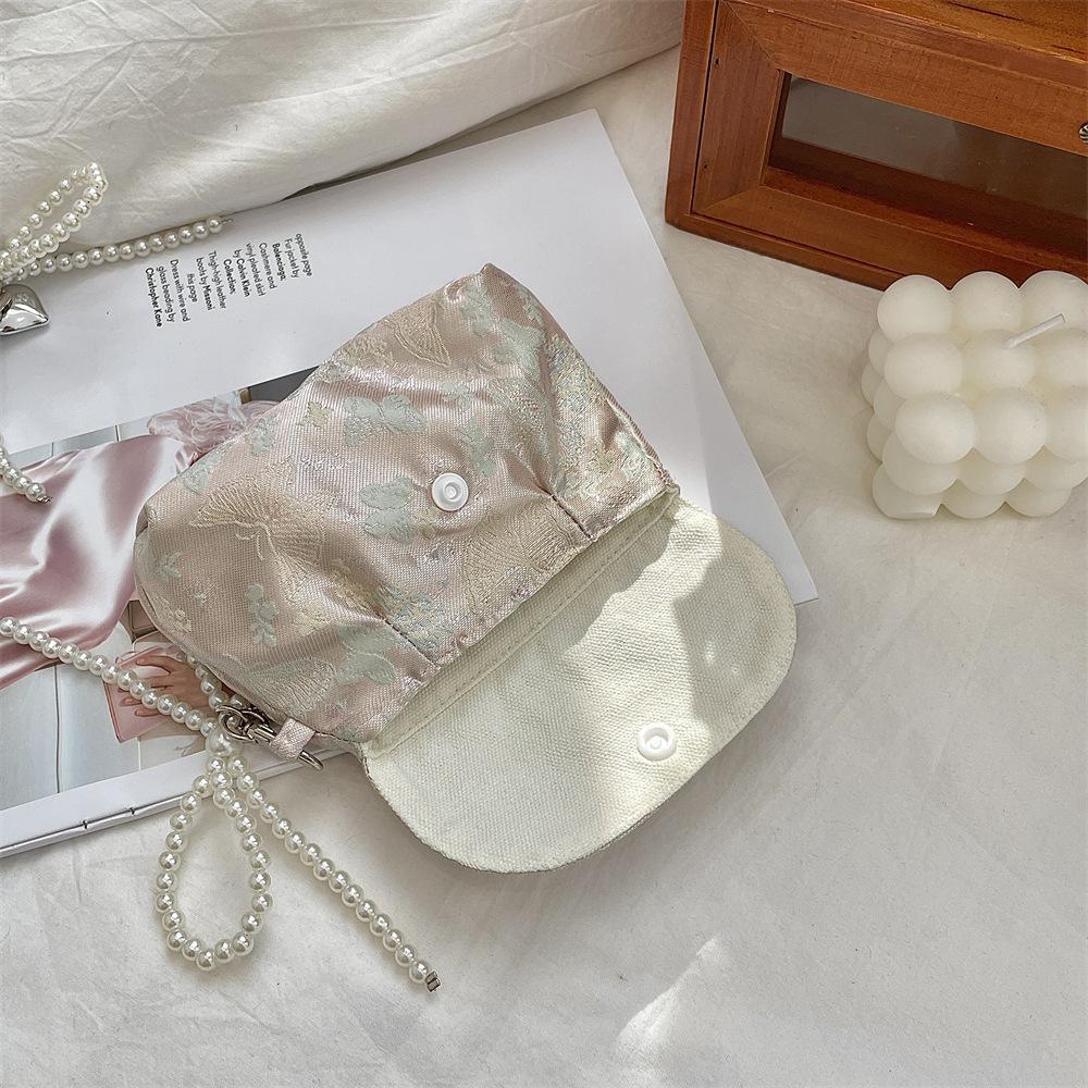 Street Trendy Butterfly Jacquard Makeup Bag Women's Multi-functional Mini Storage Pouch with Pearl Chain
