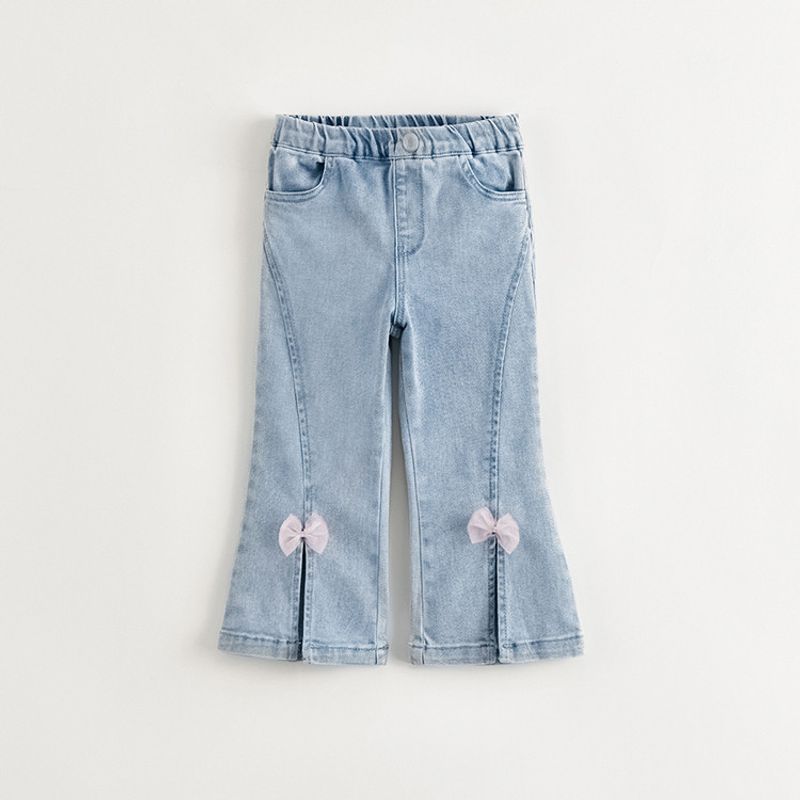 Mark Jenny Girls  Bowknot Stretchy Denim Flared Pants Baby Pants 2026 Spring New Style 550336 Cowboy Blue 110