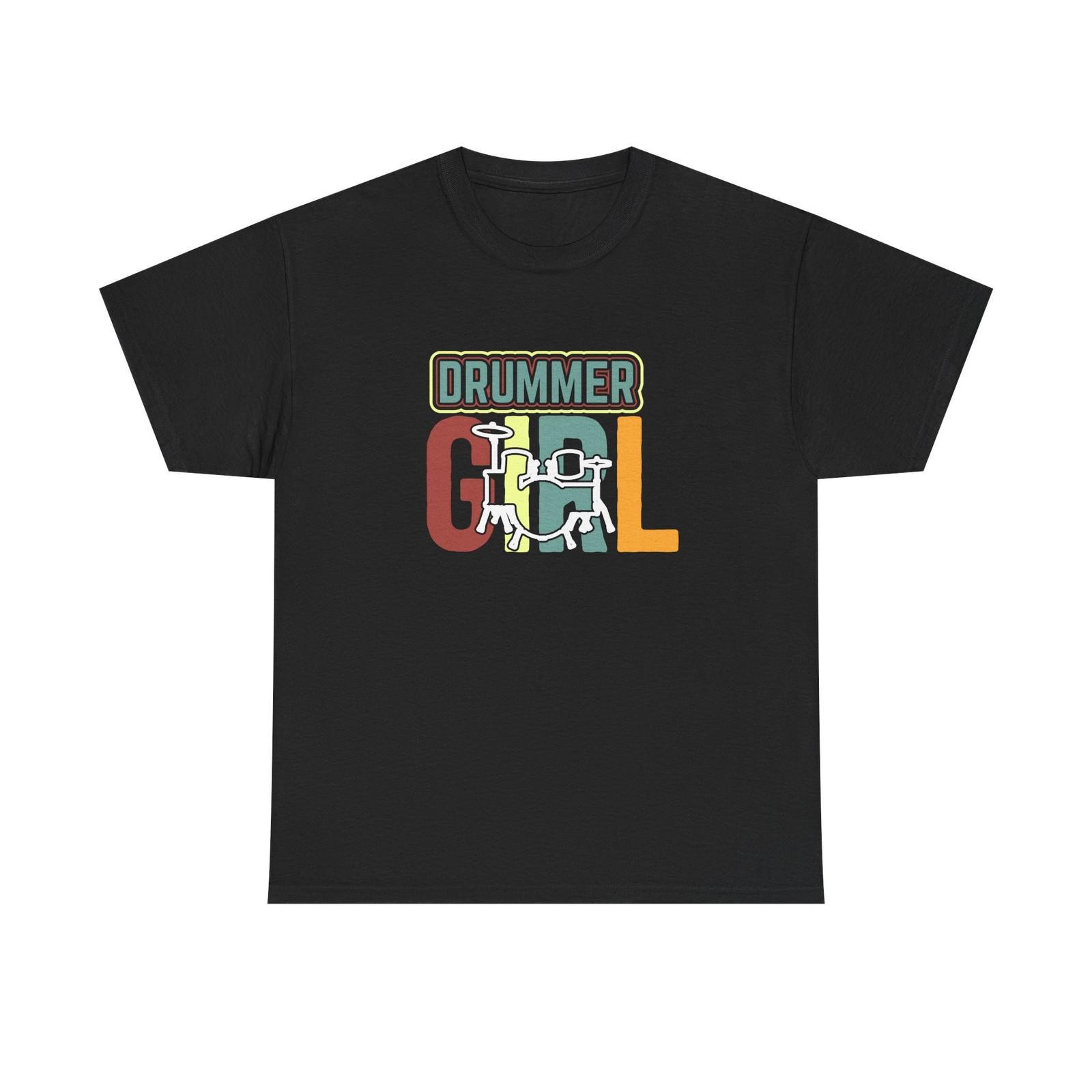 Drummer Gal T-Shirt - Retro Drum Player Tee Shirt for Women & Girls S