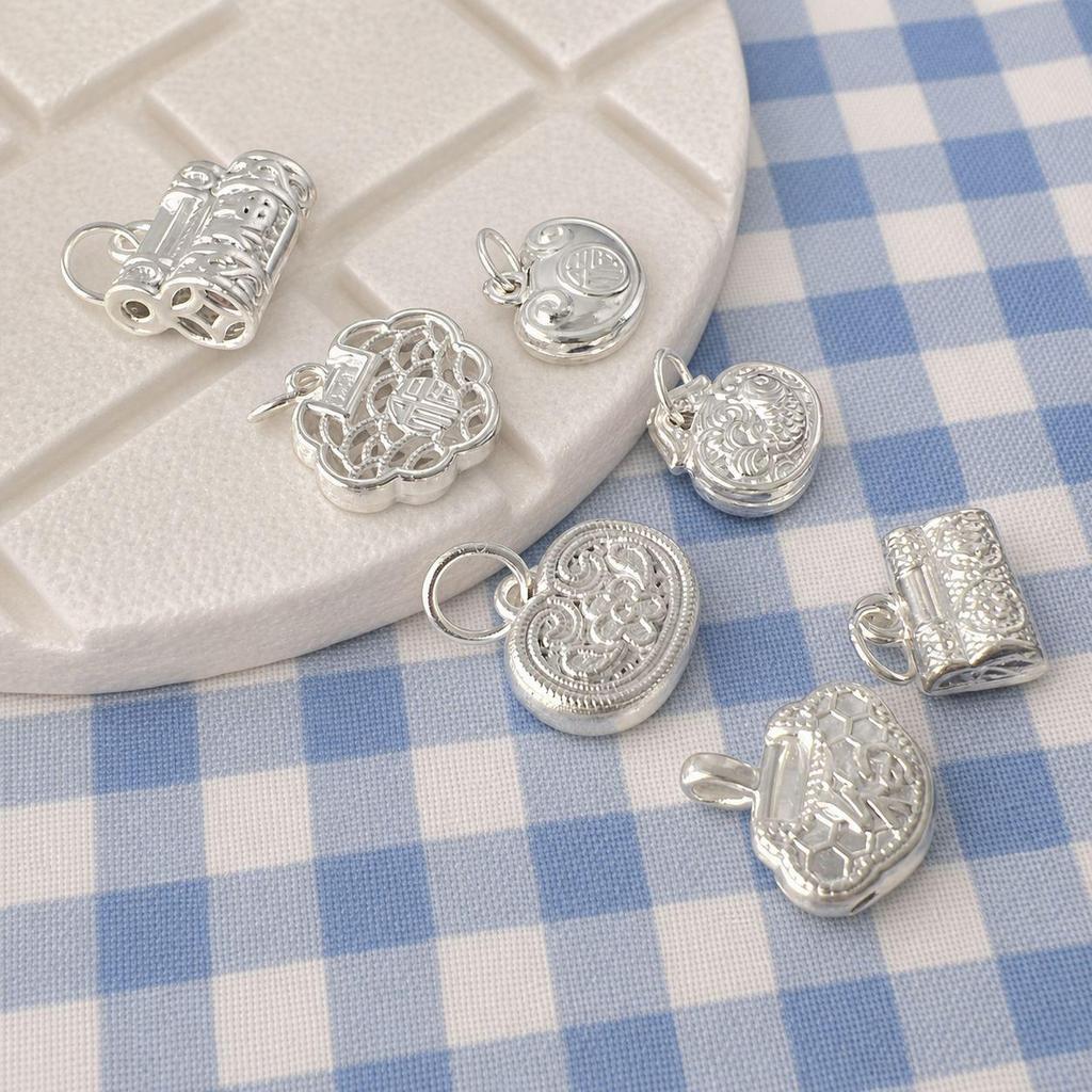 999 Sterling Silver Matte Chinese-Style Baby Peace Lock Pendant Bracelet Necklace