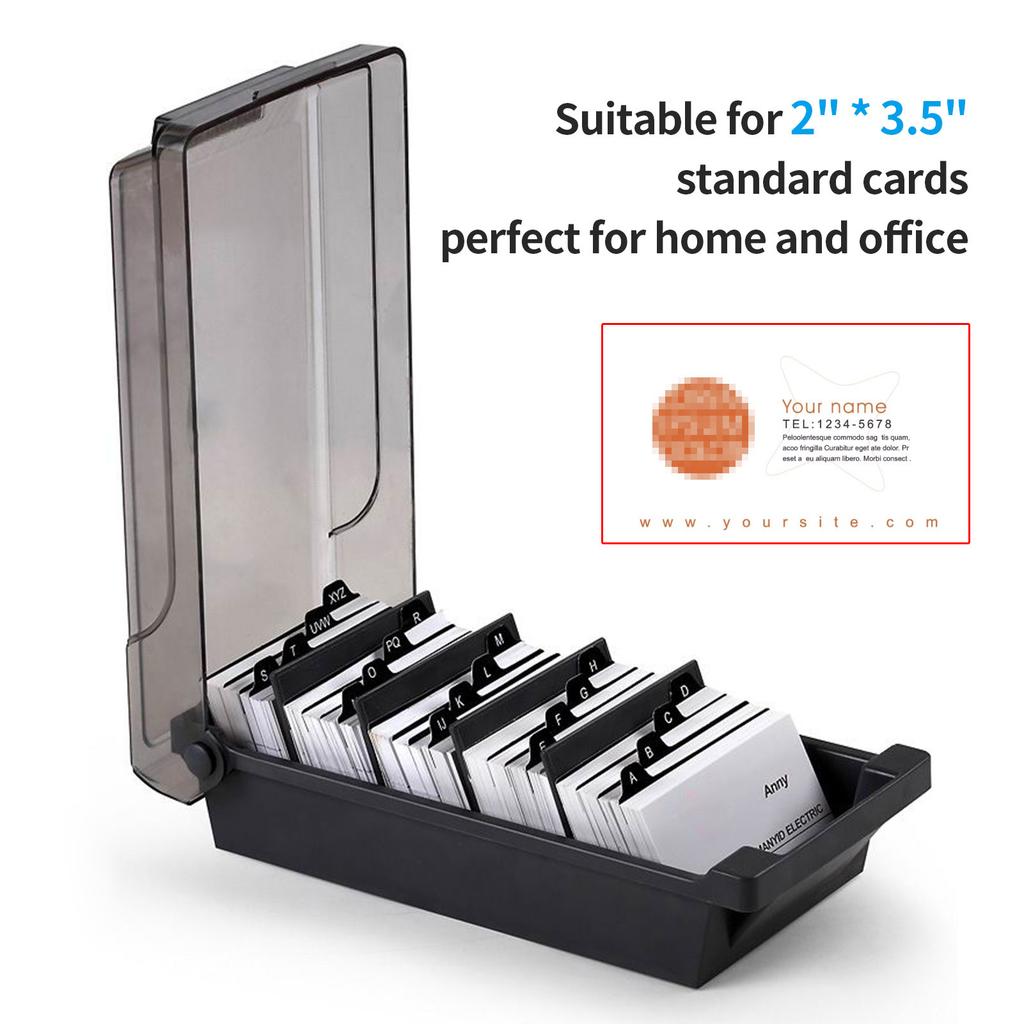 Professional Business Card Holder Box for  , Large Capacity 500 Card Storage with Dividers and Index Tabs, Clear Plastic Lid