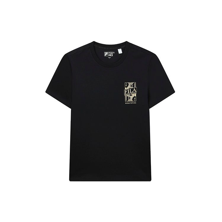 Fila Solid Color Brand Logo Printed Sports Casual Round Neck Knitted Short Sleeve T-Shirt Men Tops Black F11M218104F-BK