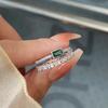 Fashionable Emerald Green Crystal Double Layer Ring Adjustable Opening Ring Copper Crafted Jewelry For Her