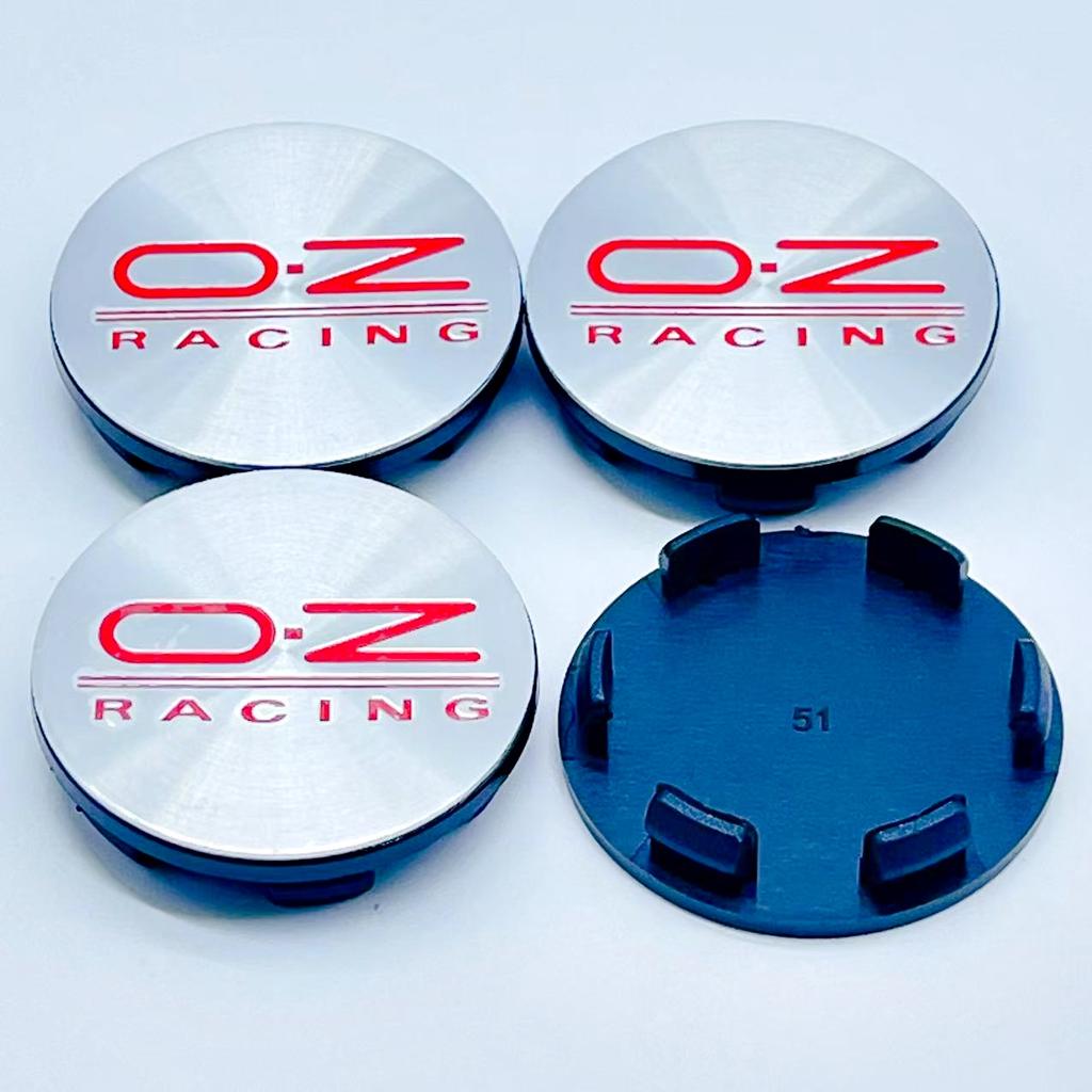 4 SZT. / Zestaw 51 mm OZ Racing O.Z Srebrny / Czarny Nakładka na środek felgi samochodowej Pokrywa Stylingowa Emblemat Odznaka Akcesoria