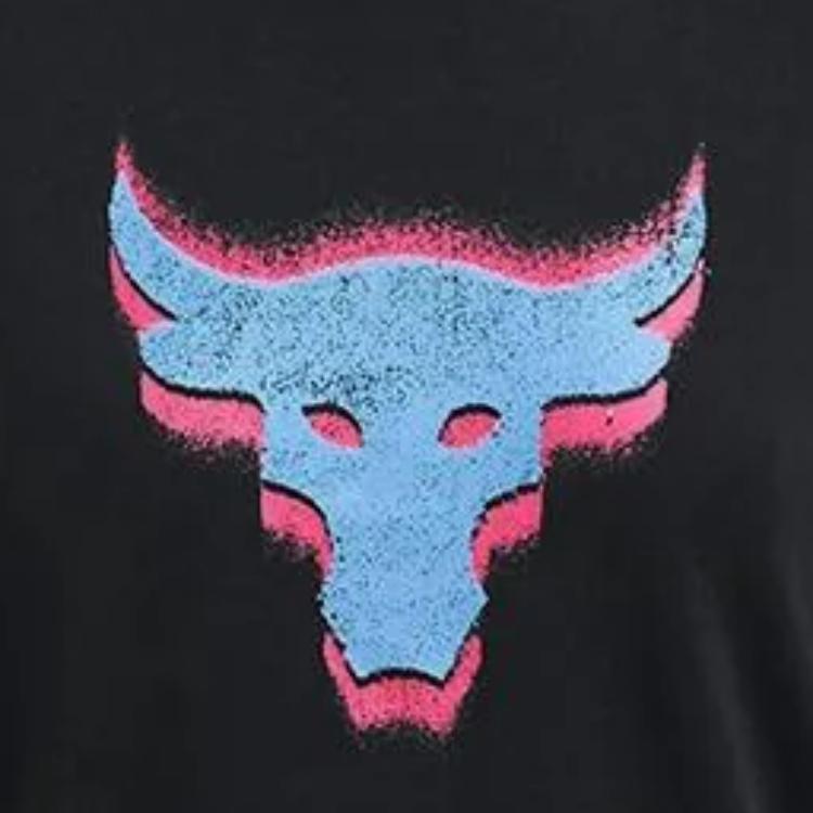 Under Armour Project Rock Logo Animal Print Crew Neck T-Shirt Women Tops Black 1382708-001
