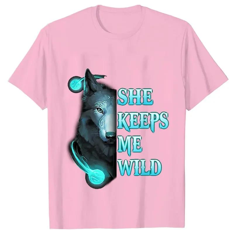 She Keeps Me Strong He Keeps Me Safe Couple Matching T Shirt Wolf Couple T Shirt Casual Black LOVER Shirt Tops Valentine Shirts
