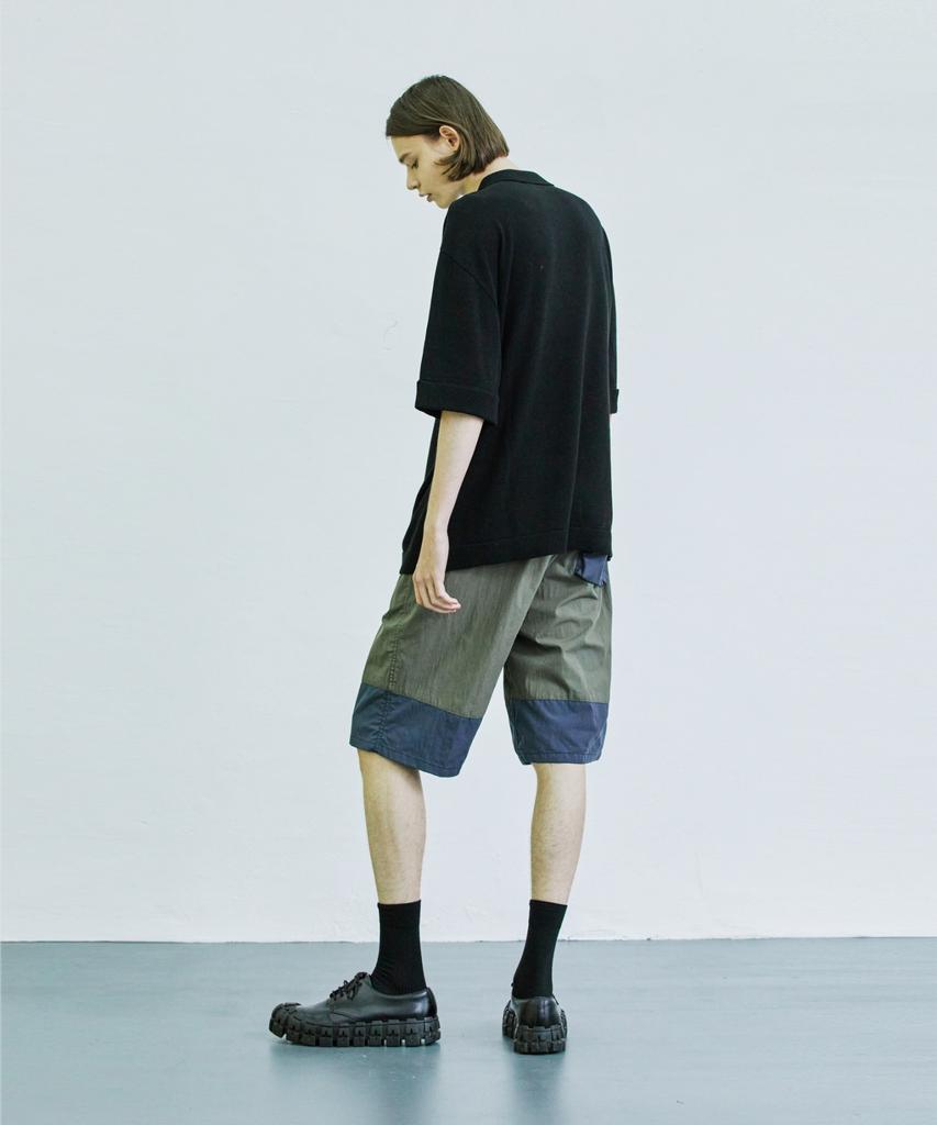SSY Color Block Elastic Waist Half Nylon Pants Khaki