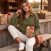 Women's Long Sleeve Pullover Sweatshirt V Neck Button Front Casual Loose Fit Top Lightweight Soft Fabric Comfortable Wear
