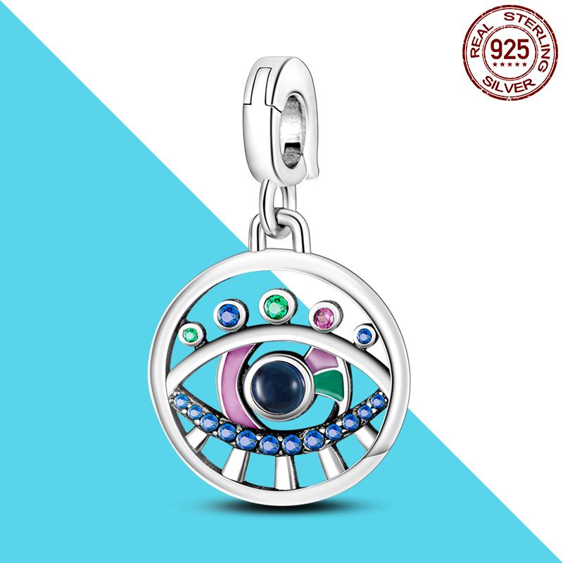 925 Silver Me Series Eye Medallion Pendant Charms for Bracelet Necklace DIY Link Earring Styling Two-ring Connector Jewelry