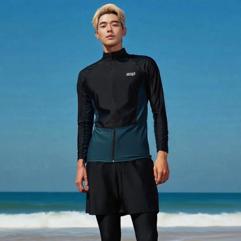 Plus Size UV Protection Rash Guard Set Women Men Long Sleeve Zipper Top Pants Surfing Snorkeling Swimwear