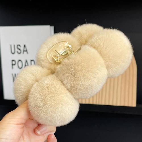 Pinza para el pelo con bola de piel de conejo Rex, pinza para el pelo con agarre de felpa para otoño e invierno, pinza para el pelo con cabeza grande de tiburón, tocado para el pelo de Corea