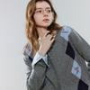 Retro Argyle Jacquard Knit Cardigan