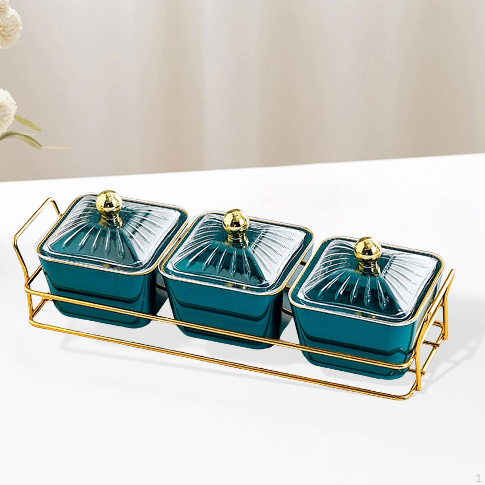 

Набор тарелок для сухофруктов, закрытый контейнер для конфет, 3-секционный ящик для хранения продуктов питания для кухни зелёный