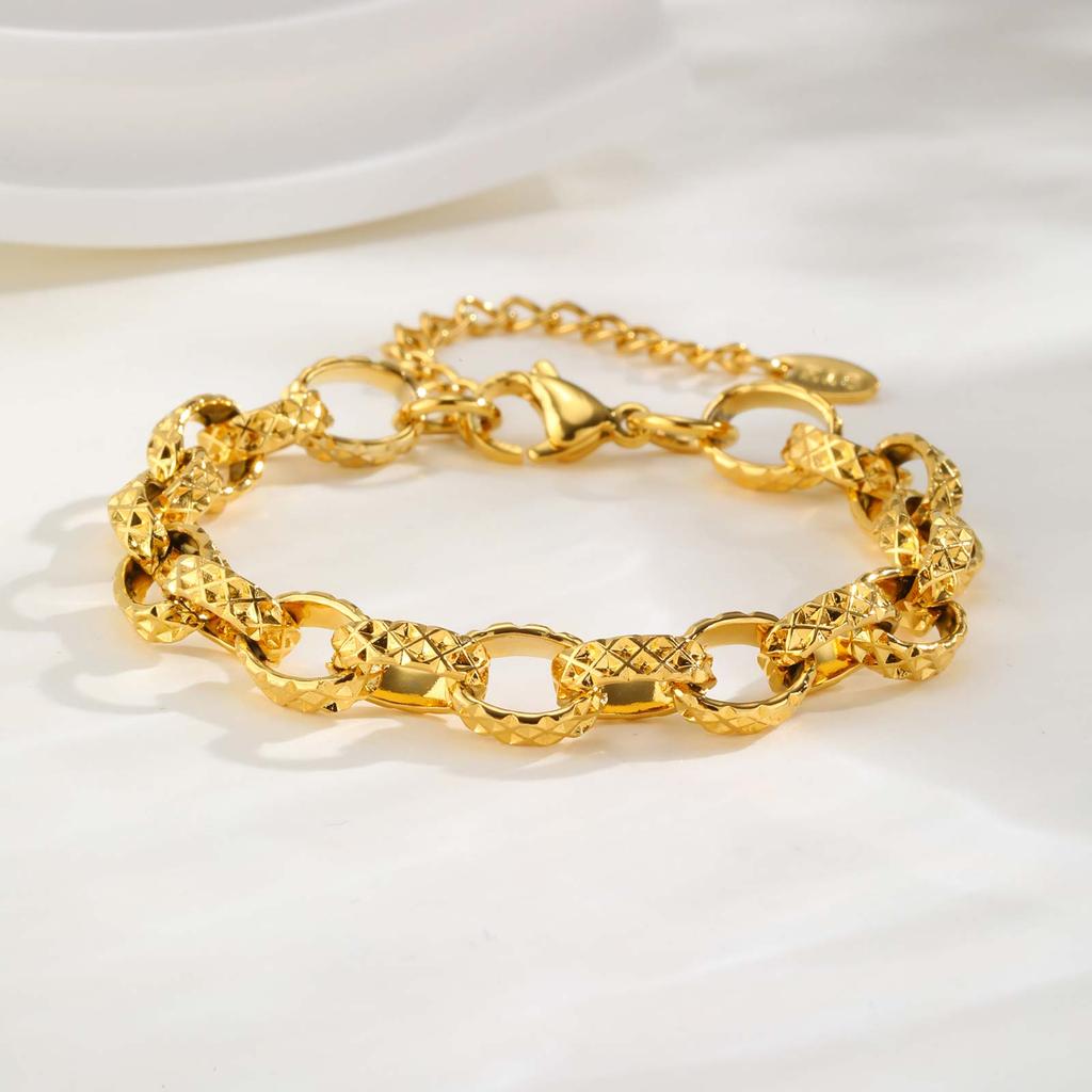 Women's Chunky Handmade Chain Bracelet,Gold Color Stainless Steel Bracelets for Girls,Trendy Punk Jewelry Accessories Gift