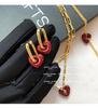Galvanisierte Halskette mit Herz und Ohrringen für Damen – elegantes Design mit roter Glasur, hochwertige Schlüsselbeinkette