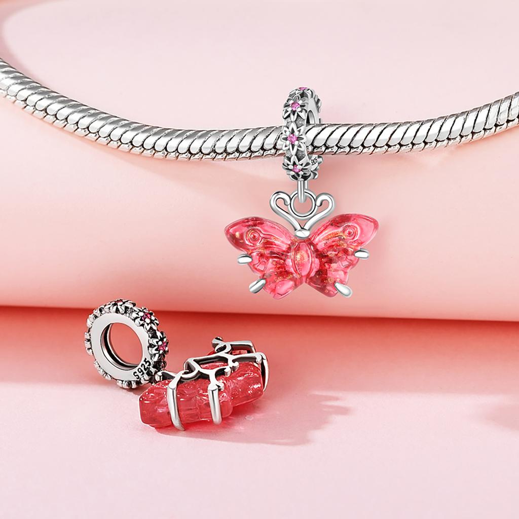 Beads Copper Charms Original Red Butterfly Pendant Insect Beads Fit Bracelet Jewelry Diy Women Gift Accessory