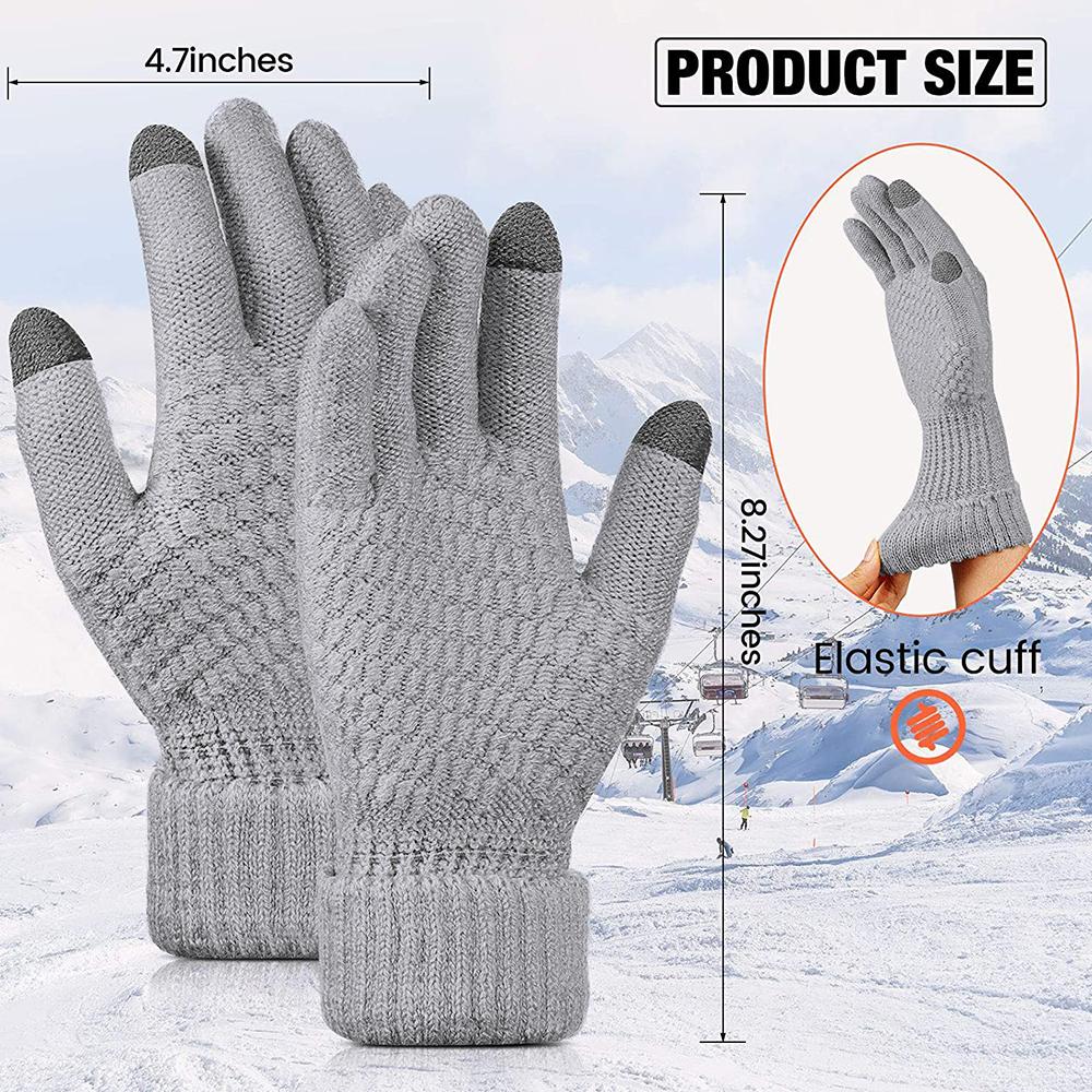 3pcs Winter Touch Screen Gloves with Clip Warm Elastic Knitted Full Finger Gloves for Men and Women for Outdoor Cycling Driving