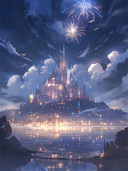 Diamond Art Painting Castle Fireworks Full Square Round Embroidery Mosaic Fantasy Landscape Home Decor