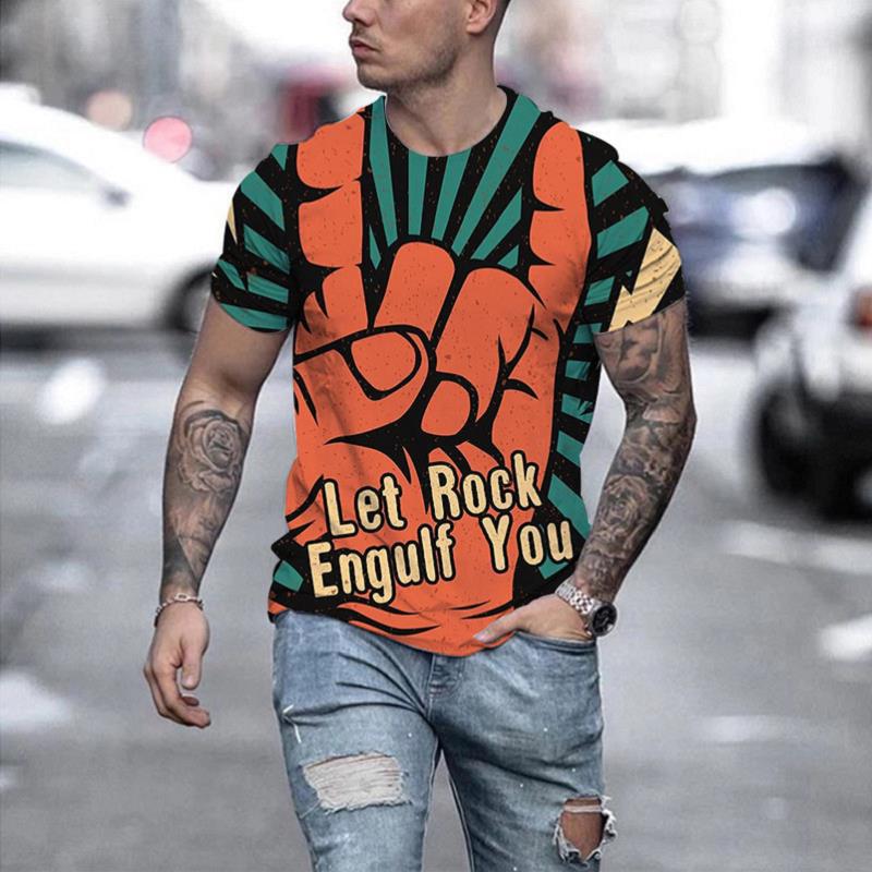 Letni Męski T-shirt z Nadrukiem Cyfrowym Duży Luźny Modny Krótki Rękaw