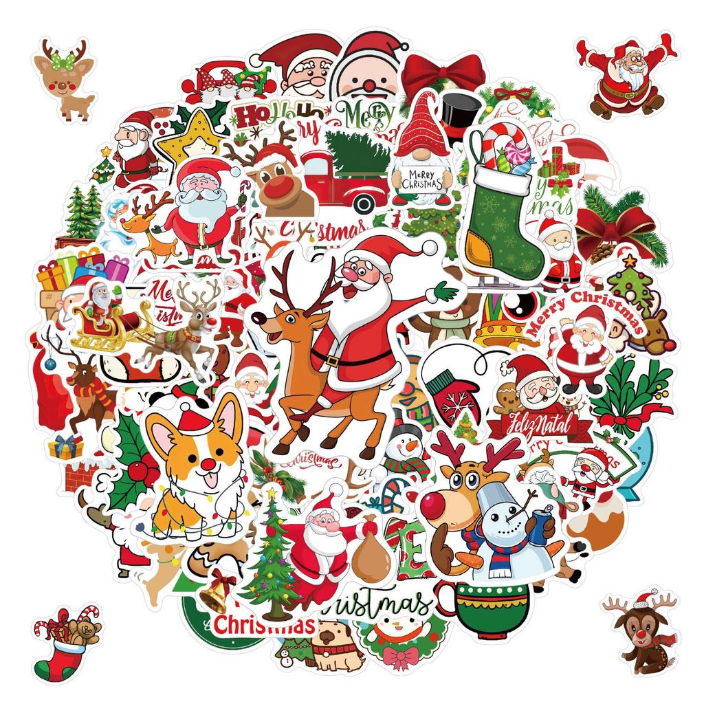 100 Christmas Bright Cartoon Stickers: Perfect for Suitcases, Computers, Water Cups, Motorcycles, and More