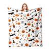 Halloween Themed Throw Blanket Soft Flannel Fabric for Family Gatherings Outdoor Activity Machine Washable Polyester