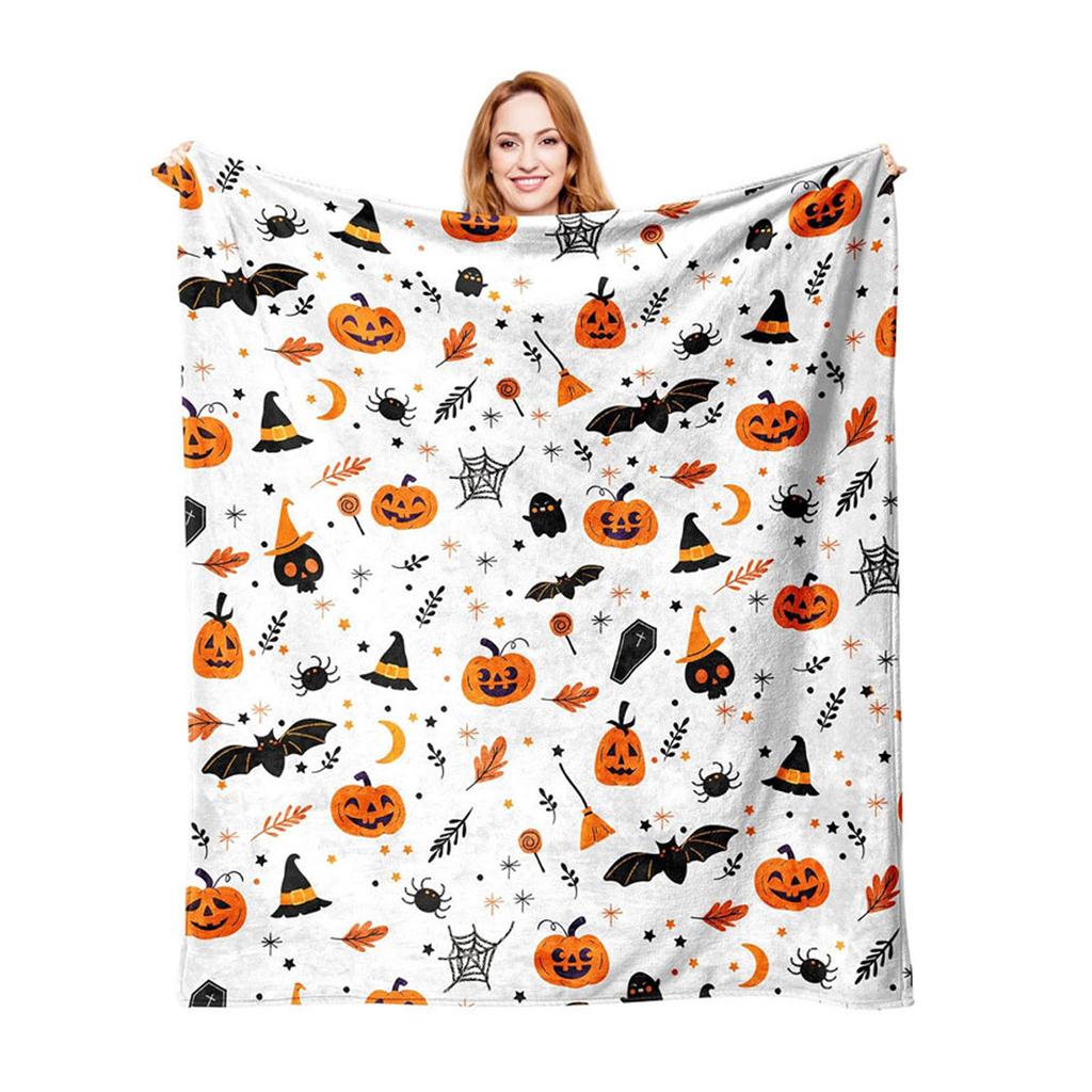 Halloween Themed Throw Blanket Soft Flannel Fabric for Family Gatherings Outdoor Activity Machine Washable Polyester