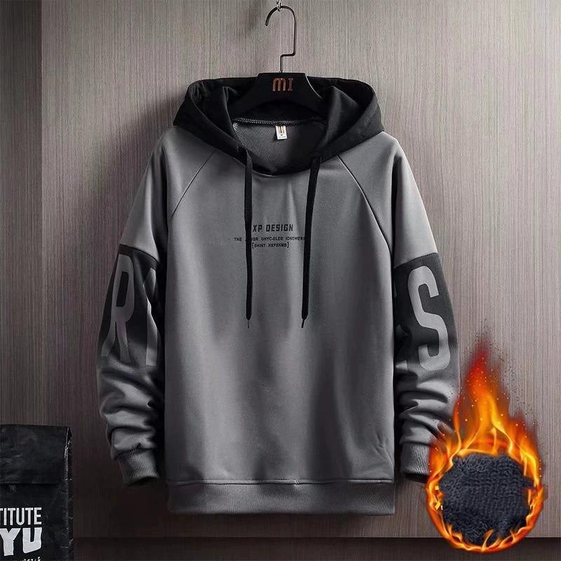 

Мужская осенне-зимняя толстовка с капюшоном, свободного кроя, с принтом букв, в корейском стиле, повседневная, с длинным рукавом, на флисе XS серый