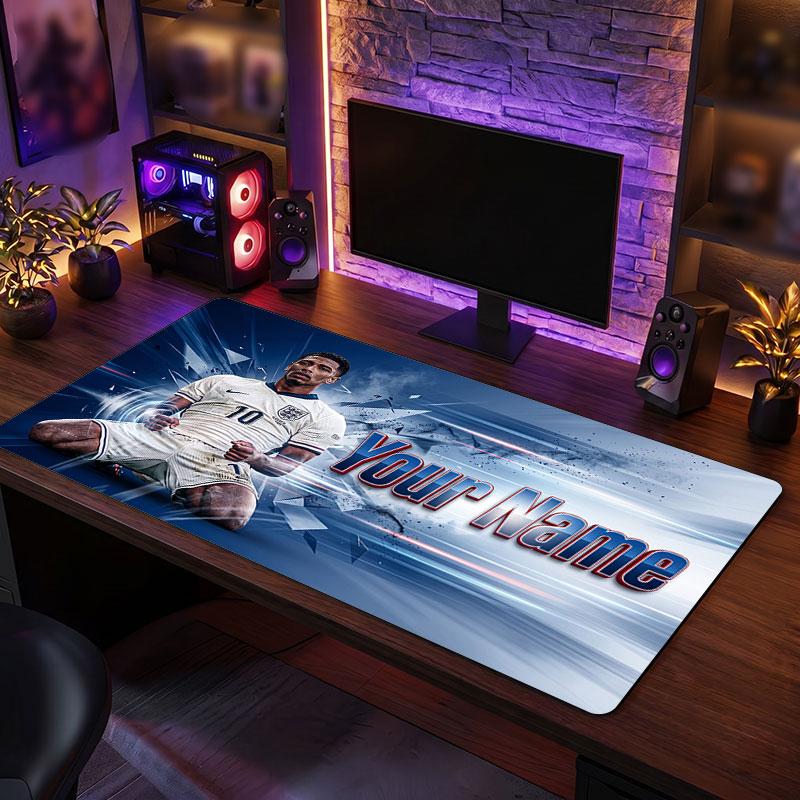 Jude Bellingham Custom Large Mouse Pad, Personalized Name Text Print, Football Logo Non‑Slip Desk Mat Gaming Gift
