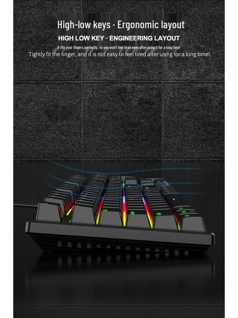 K104 Mechanical Keyboard, Blue Switch, 7-Color Lighting, 26-Key Anti-Ghosting for Office and Gaming.