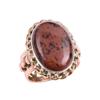 Natural Mahogany Red Obsidian Gemstone TwoTone 925 Sterling Silver Ring S.7 h8P94