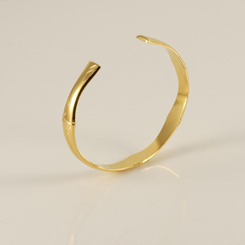 European & American Fashion Stainless Steel C-Shaped 18K Gold Adjustable Open Bangle for Women