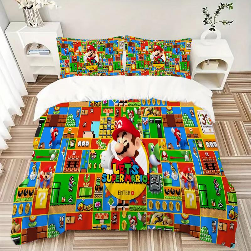 Classic Super Mario Printed 3pcs Bedding Set Soft Microfiber 1 Duvet Cover And 2 Pillowcases Home Bedroom Decor Xmas Gift Q1297