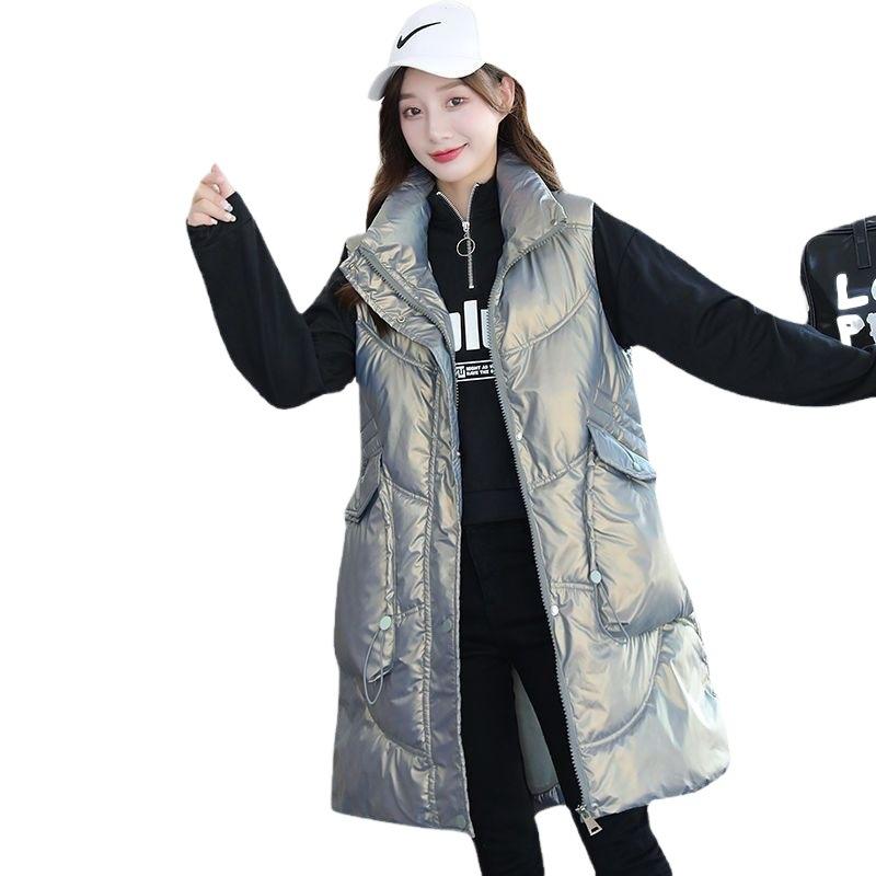 New leave-in glossy down cotton vest women's medium and long autumn and winter thickened vest jacket