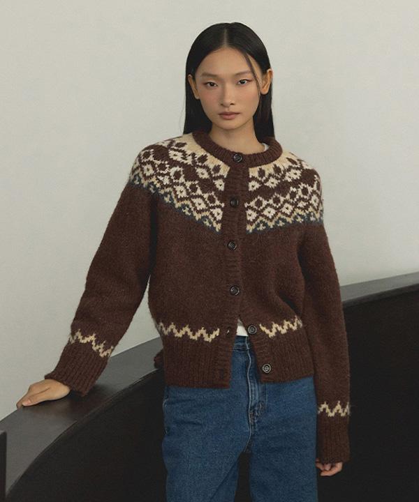 Lingseoul Alpaca Nordic Knit Cardigan-Brown