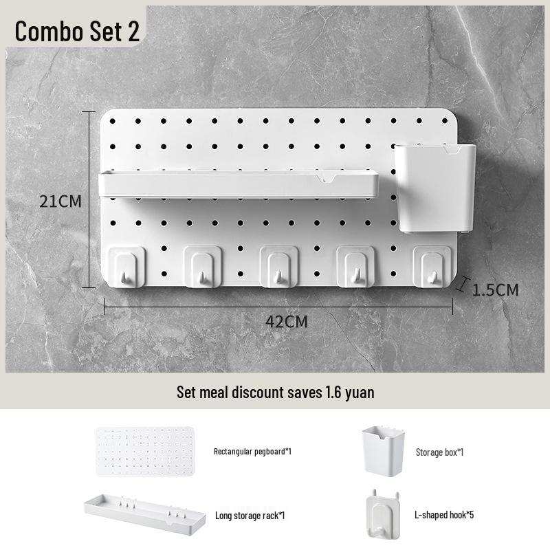 Wall-Mounted No-Drill Pegboard Storage Shelf for Kitchen and Dorm Room