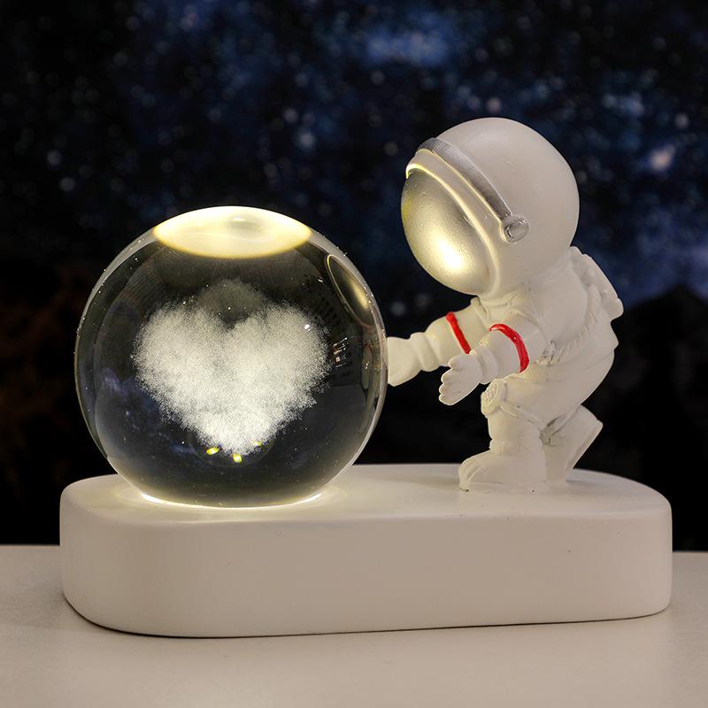 Creative Astronaut Night Light with Crystal Ball Base - Moon Festival Gift Ornament