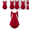 Women Ladies Christmas Asymmetrical Faux Fur Panel Red Retro Fancy Dress Gown Stylish Flowy Maxi Dress For Festive Occasions