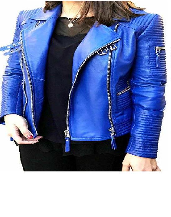 Noora Women's Blue Motorcycle Biker Leather Jacket | Stylish Leather Jacket | Gift For Her |
