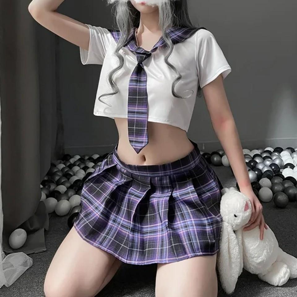 Japanese Sweet Plaid Sexy School Girl Student JK Uniform Role Play Costume Cheerleading Sex Clothing for Women Lingerie