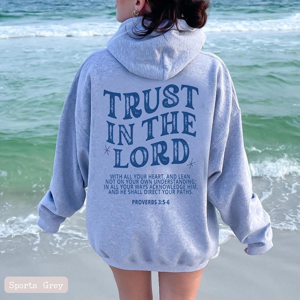 TRUST IN THE LORD Women Plus Size Casual Hooded Sweatshirt Solid Color Letter Printed Long Sleeve Plush Sweatshirt