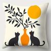 Black Cat Peeking Pillowcase Orange Background Cartoon Kitten Cushion Cover Cute Animal Home Decor for Living Room Bedroom Sofa