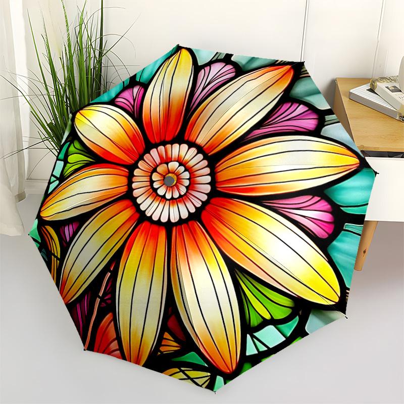 

1pc Flower Stained Glass Automatic Open/Close Folding Umbrella - Compact 8-Rib Design, Daily Use, Perfect Gift for Friends & Family yy251124214