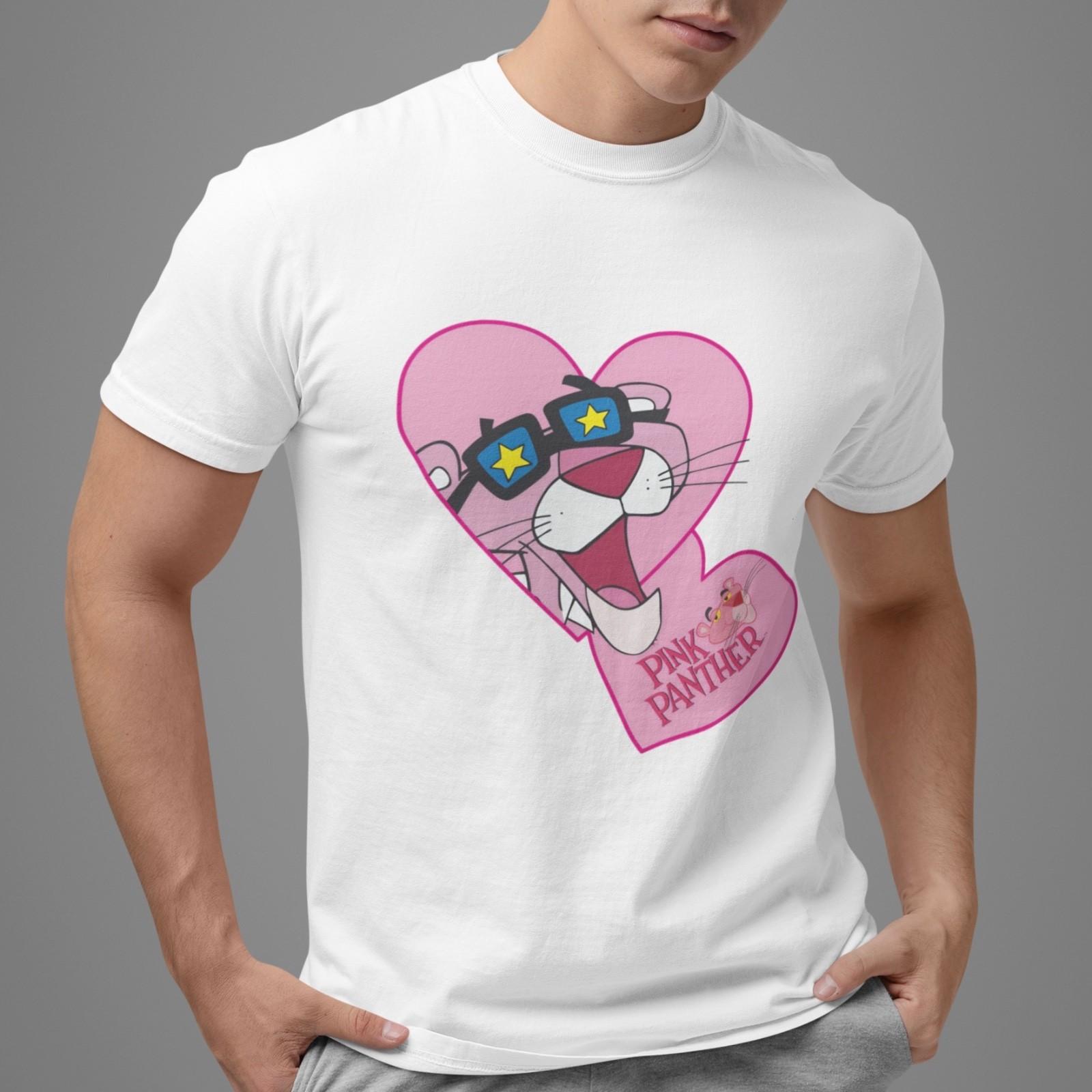 Pink Panther T-Shirt Cute Cartoon Graphic Tee Unisex Funny Heart Design Top M