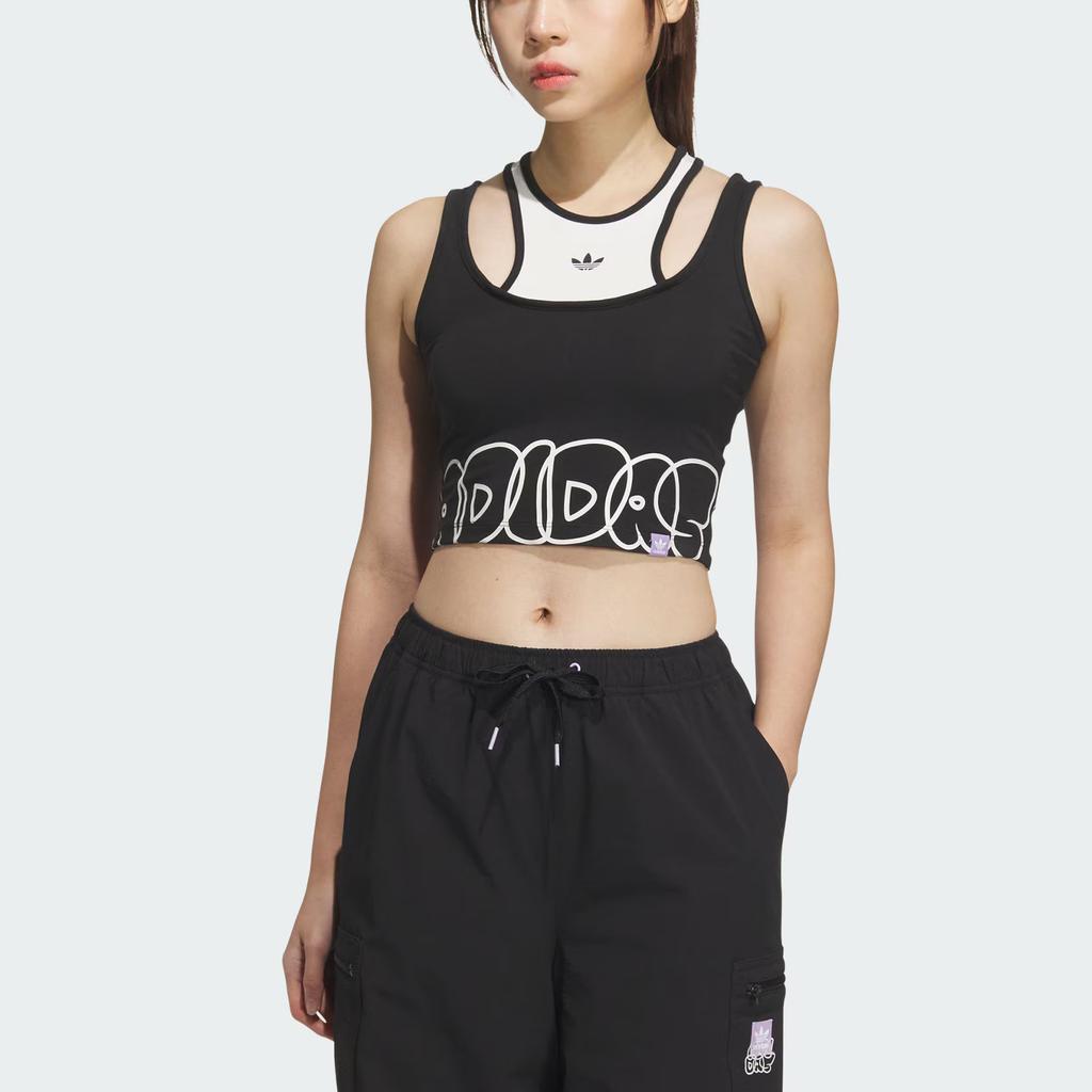 Adidas Originals City Skate Top Tank Slim Fit Rundhals Mode Lässig Sportweste Damen Tops Schwarz Rosa Weiß JN1676