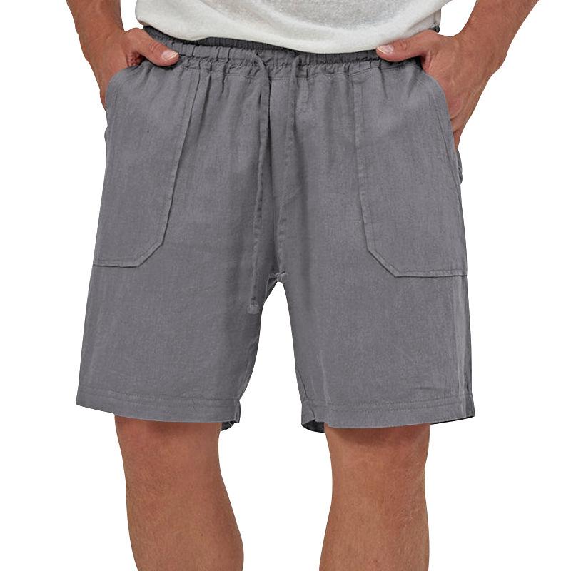 Men Linen Casual Shorts, Elastic Drawstring Waist Big Patch Pocket Loose Fit Lightweight Summer Beach Walking Shorts With Side Pockets Multiple Colors