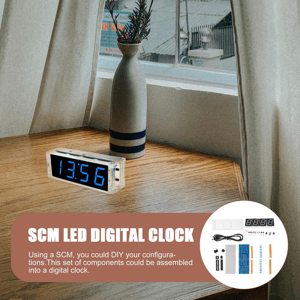 1Set Digital Clock Kit Blue Scm LED DIY Electronic Clock Hardware Set Simple Assembly Fast Learning Premium