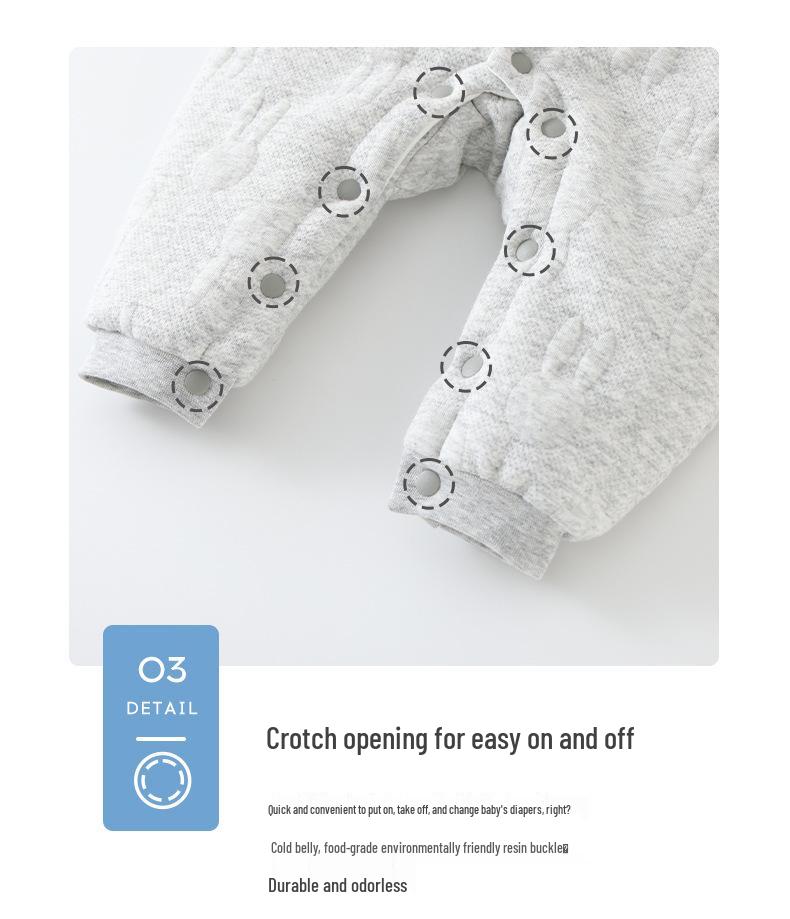 Thickened Cotton Baby Bodysuit: Long Sleeve, Warm, Snap Crotch Outerwear for Boys & Girls, Ideal for Spring & Autumn