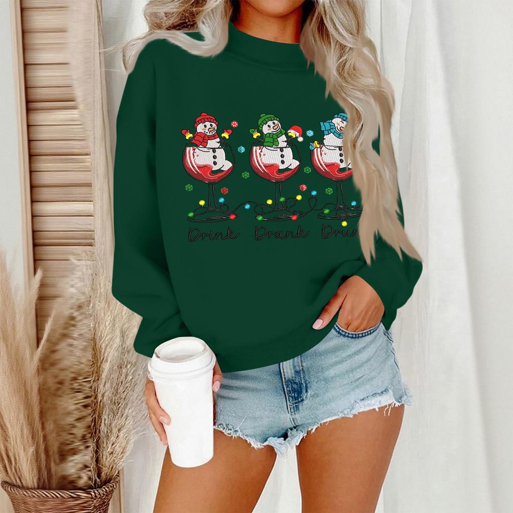 Women's Casual Fashion Round Neck Long Sleeve Christmas Printed Sweatshirt